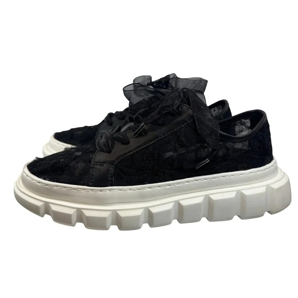 Cosy Island Platform Sneakers Girl's Black Floral Chunky Sole‎ Size 4